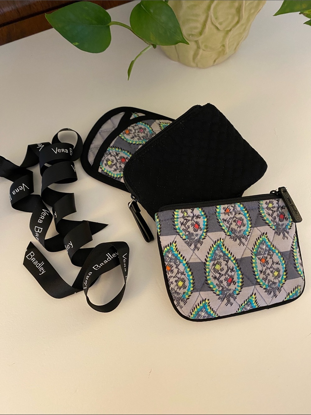 Vera Bradley Quilted Bundle • 2 Change Purses & Eyeglass Case • Grosgrain Ribbon